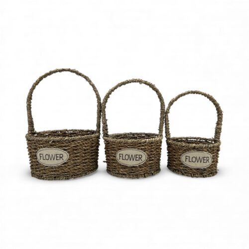 Coș decorativ din nuiele cu mâner pentru flori - Set 3 bucăți