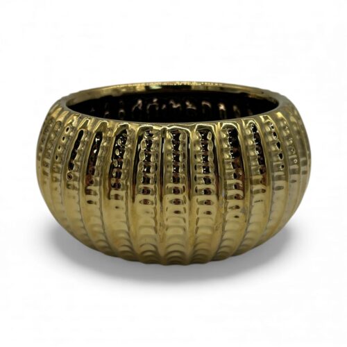 Vas ceramic decorativ auriu Que1218 cu finisaj lucios și model texturat