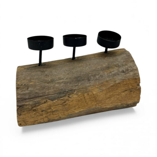 Suport de lumânări rustic din lemn natural de teak