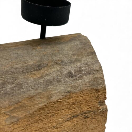 Alternative view of Suport de lumânări rustic din lemn natural de teak (3 Lumânări)