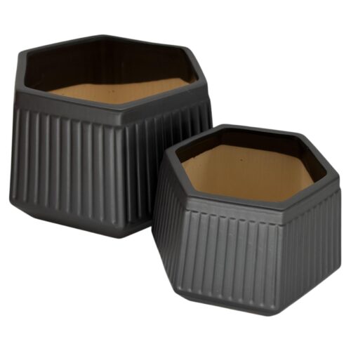 Set 2 Vase Ceramice Decorative Negre Hexagonale