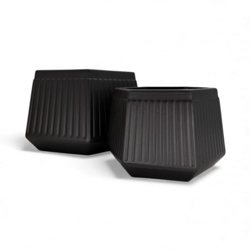 Set 2 Vase Ceramice Decorative Negre Hexagonale Design Modern