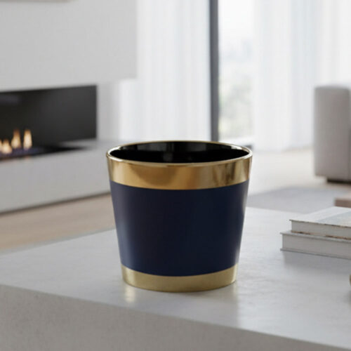 Alternative view of Vas Ceramic Albastru cu Elemente Aurii (D13xH13 cm)