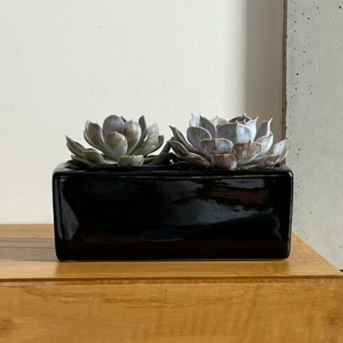 Vas ceramic ghiveci dreptunghiular negru lucios modern pentru flori