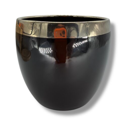 Vas ceramica rotund negru modern cu margine aurie