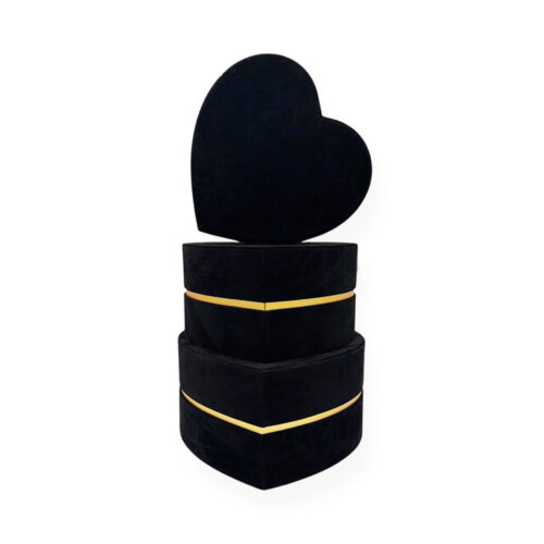 Set 3 Cutii Cadou In Forma De Inima Negru Catifelat