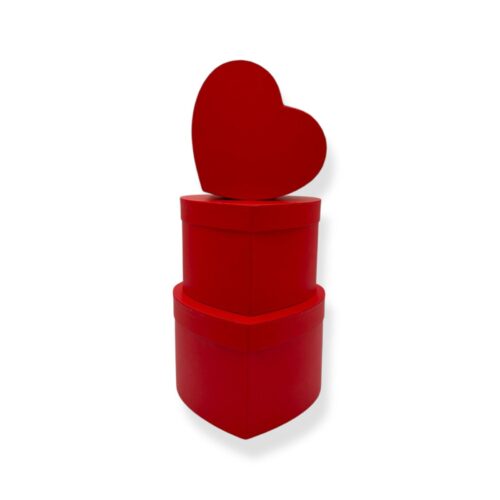 Set 3 Cutii Carton in Forma de Inima Rosu (24 x 22 x 14 cm)