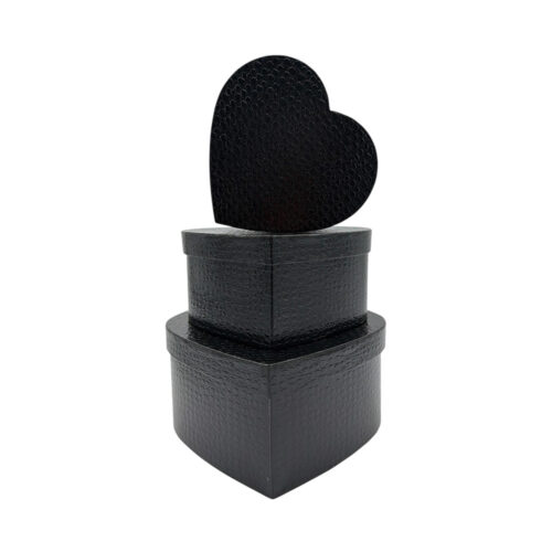 Set 3 Cutii Inima Flori din Carton Lucios Negru