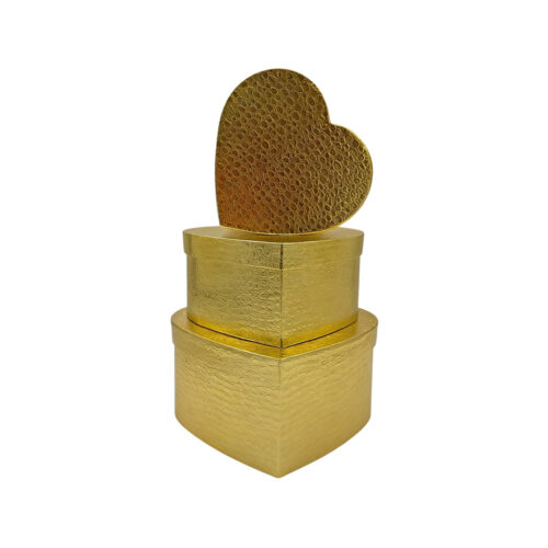 Set 3 Cutii Inima Flori cu Textura Aurie