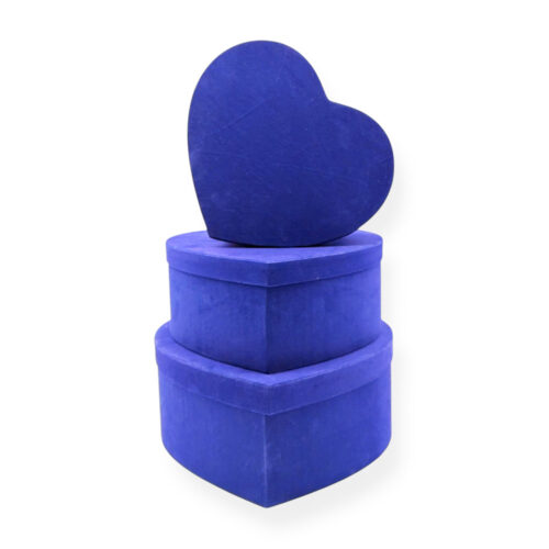 Set 3 Cutii Inima Pentru Flori Albastru Catifea