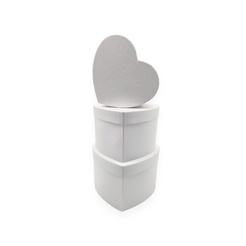 Set 3 cutii carton in forma de inima alb 24 x 22 x 14 cm