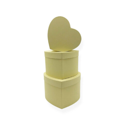 Set 3 cutii carton in forma de inima galben 24 x 22 x 14 cm