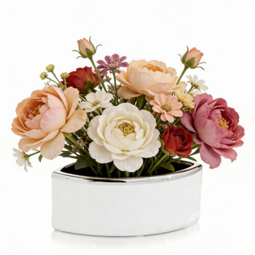 Vas Ceramica Oval Moon Alb Argintiu Decor Modern