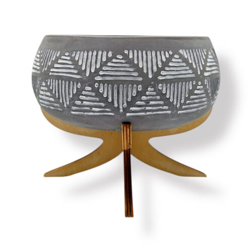 Ghiveci Ceramic Rotund Cu Picior Din Lemn