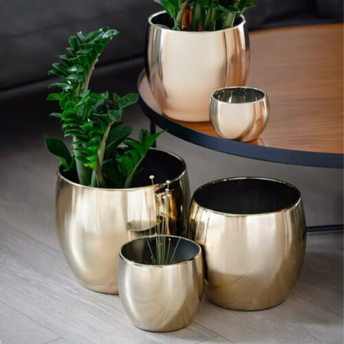 Alternative view of Vas Decorativ Rotund din Ceramică (Auriu, Ø 26 cm / H 26 cm)