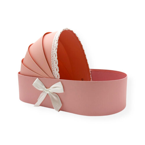 Cutie flori landou botez roz 30 cm