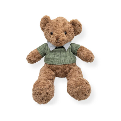 Jucarie plus urs maro cu pulover verde 60 cm