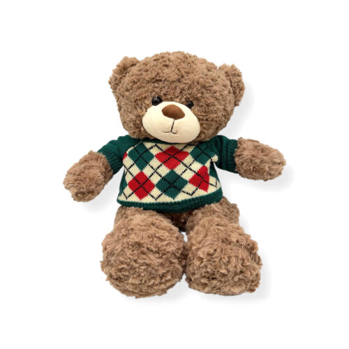 Jucarie urs de plus cu pulover carouri verde 40 cm 50 cm