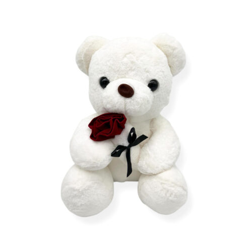 Jucarie ursulet de plus alb cu trandafir 28 cm 38 cm 48 cm Valentine's Day