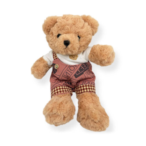 Jucarie ursulet de plus baietel cu salopeta roz H 35 cm H 70 cm