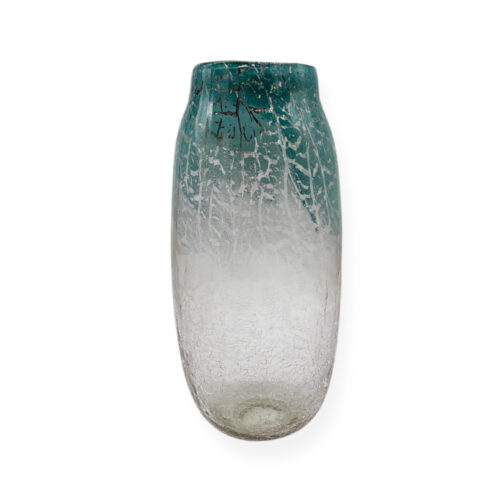 Alternative view of Vaza decorativa din sticla verde turcoaz, inalta, cu efect de sticla sparta