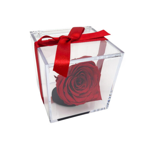 Alternative view of Trandafir Criogenat Corazon Rosu in Cutie Transparenta Acrilica