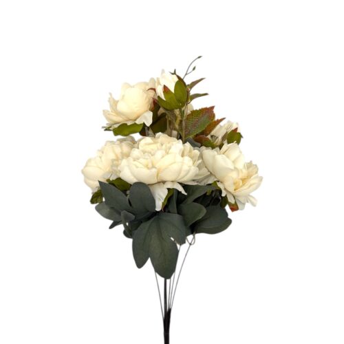 Trandafir artificial 9 fire, 52 cm, alb buchet voluminos